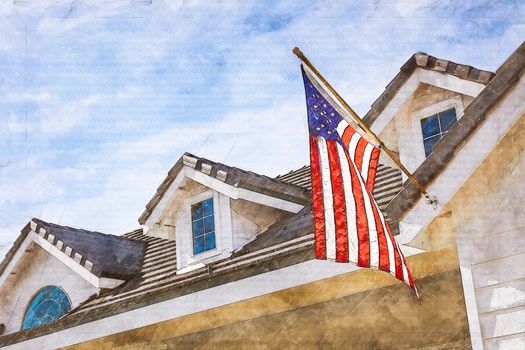 Artist Rendering of American Flag Hanging From House Facade.