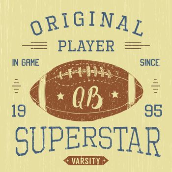 T-shirt design, Football quarterback superstar typography graphics, vector illustration .