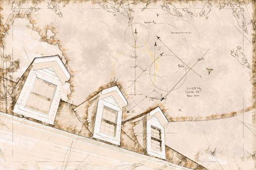 Artist Rendering Sketch of Residential Roof and Dormers.