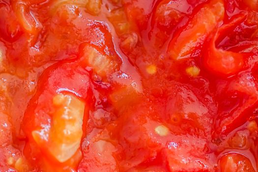 Cooking tomato sauce, closeup steamed vegetables for cook book or food blog backgrounds