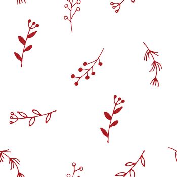 Branches hand drawn doodles Seamless Pattern, Christmas wreath decoration background. Vector illustration.