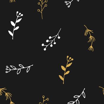 Branches hand drawn doodles Seamless Pattern, Christmas wreath decoration background. Vector illustration.