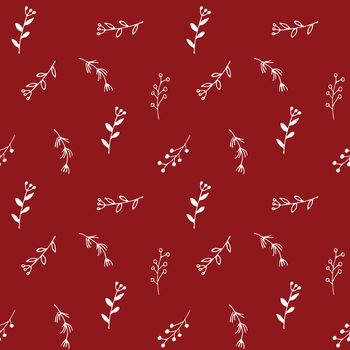Branches hand drawn doodles Seamless Pattern, Christmas wreath decoration background. Vector illustration.
