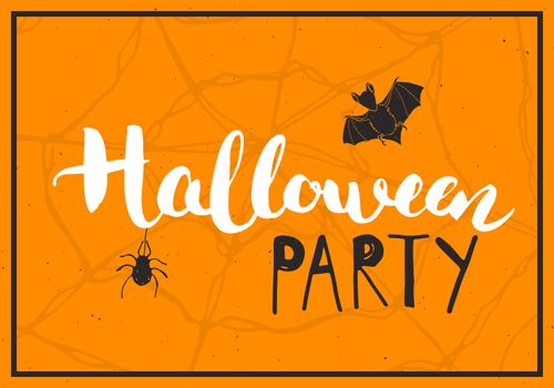 Halloween greeting card. Lettering calligraphy sign and hand drawn elements, party invitation or holiday banner design vector illustration.