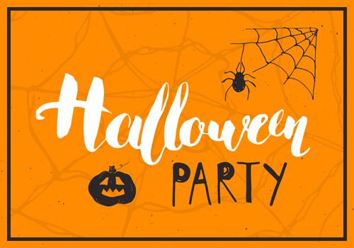 Halloween greeting card. Lettering calligraphy sign and hand drawn elements, party invitation or holiday banner design vector illustration.