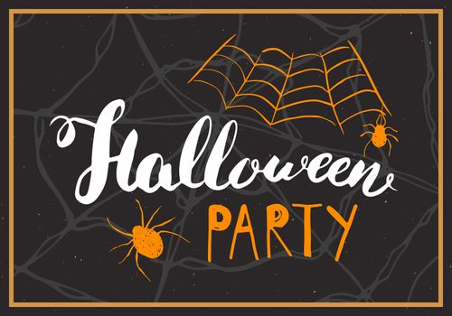 Halloween greeting card. Lettering calligraphy sign and hand drawn elements, party invitation or holiday banner design vector illustration.