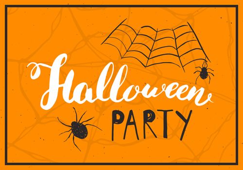 Halloween greeting card. Lettering calligraphy sign and hand drawn elements, party invitation or holiday banner design vector illustration.