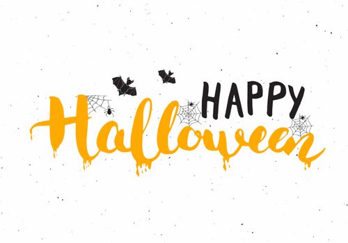 Halloween greeting card. Lettering calligraphy sign and hand drawn elements, party invitation or holiday banner design vector illustration.