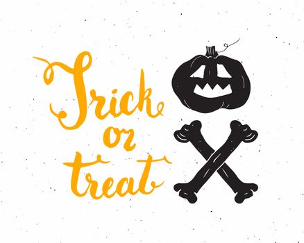 Halloween greeting card. Lettering calligraphy sign and hand drawn elements, party invitation or holiday banner design vector illustration.