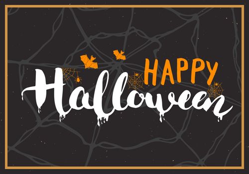 Halloween greeting card. Lettering calligraphy sign and hand drawn elements, party invitation or holiday banner design vector illustration.