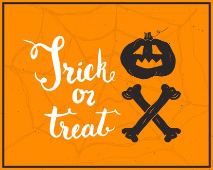 Halloween greeting card. Lettering calligraphy sign and hand drawn elements, party invitation or holiday banner design vector illustration.