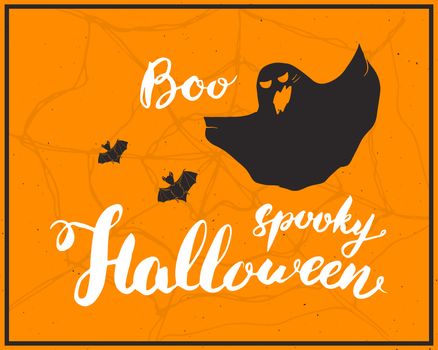 Halloween greeting card. Lettering calligraphy sign and hand drawn elements, party invitation or holiday banner design vector illustration.