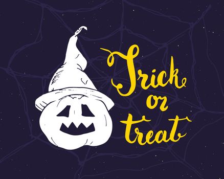 Halloween greeting card. Lettering calligraphy sign and hand drawn elements, party invitation or holiday banner design vector illustration.