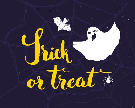 Halloween greeting card. Lettering calligraphy sign and hand drawn elements, party invitation or holiday banner design vector illustration.