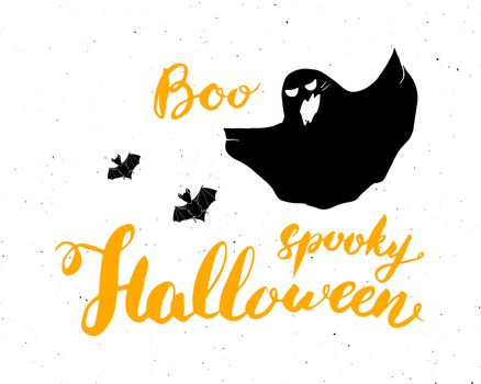 Halloween greeting card. Lettering calligraphy sign and hand drawn elements, party invitation or holiday banner design vector illustration.