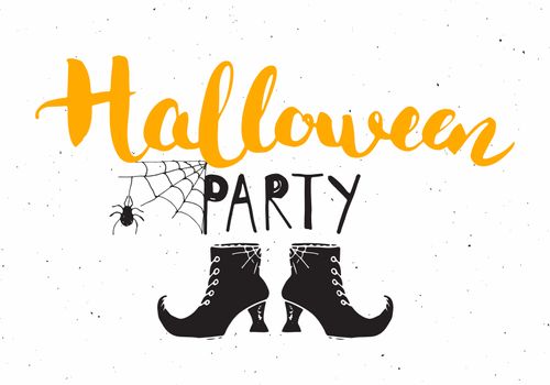 Halloween greeting card. Lettering calligraphy sign and hand drawn elements, party invitation or holiday banner design vector illustration.