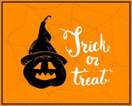 Halloween greeting card. Lettering calligraphy sign and hand drawn elements, party invitation or holiday banner design vector illustration.