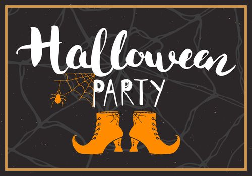 Halloween greeting card. Lettering calligraphy sign and hand drawn elements, party invitation or holiday banner design vector illustration.