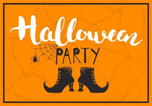 Halloween greeting card. Lettering calligraphy sign and hand drawn elements, party invitation or holiday banner design vector illustration.