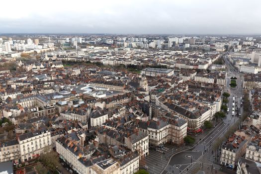 Nantes, France: 22 February 2020: Aerial view of Nantes showing Eglise Sainte-Croix de Nantes