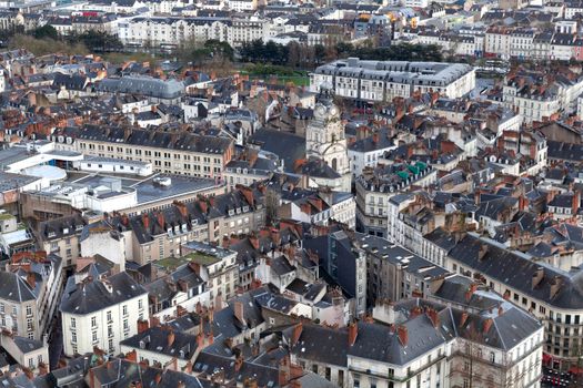 Nantes, France: 22 February 2020: Aerial view of Nantes showing Eglise Sainte-Croix de Nantes