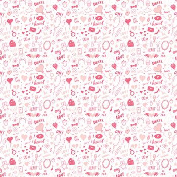 Love and Valentine Day seamless pattern vector illustration. Hand drawn sketched doodle romantic symbols background.