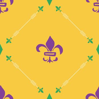 Mardi Gras seamless pattern vector illustration. Hand drawn sketched doodle Holyday elements and royal symbols, Vector illustration.