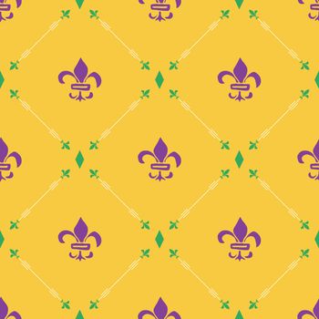 Mardi Gras seamless pattern vector illustration. Hand drawn sketched doodle Holyday elements and royal symbols, Vector illustration.