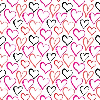 Heart symbol seamless pattern vector illustration. Hand drawn sketch doodle background. Saint Valentains Day or womens day background.