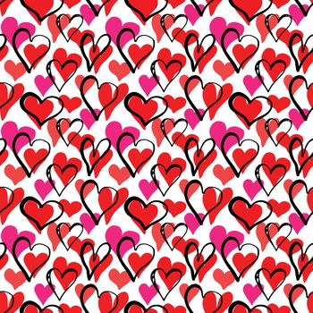 Heart symbol seamless pattern vector illustration. Hand drawn sketch doodle background. Saint Valentains Day or womens day background.