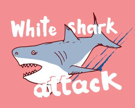 Cute Shark hand drawn sketch, T-shirt print design vector illustration.