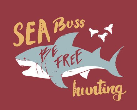 Cute Shark hand drawn sketch, T-shirt print design vector illustration.