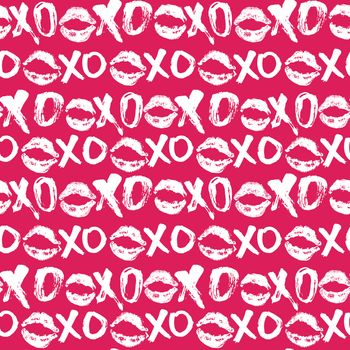 XOXO brush lettering signs seamless pattern, Grunge calligraphic hugs and kisses Phrase, Internet slang abbreviation XOXO symbols, vector illustration isolated on white background