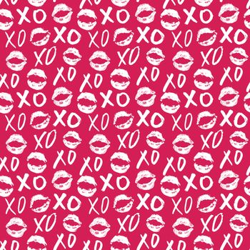 XOXO brush lettering signs seamless pattern, Grunge calligraphic hugs and kisses Phrase, Internet slang abbreviation XOXO symbols, vector illustration isolated on white background