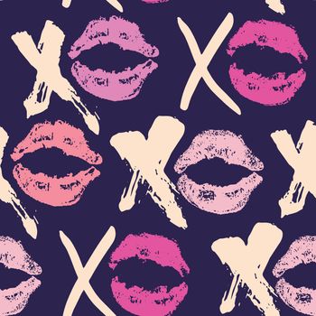 XOXO brush lettering signs seamless pattern, Grunge calligraphic hugs and kisses Phrase, Internet slang abbreviation XOXO symbols, vector illustration isolated on white background