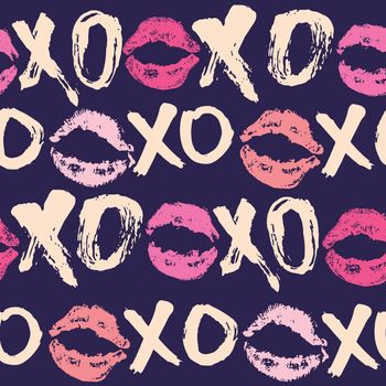 XOXO brush lettering signs seamless pattern, Grunge calligraphic hugs and kisses Phrase, Internet slang abbreviation XOXO symbols, vector illustration isolated on white background