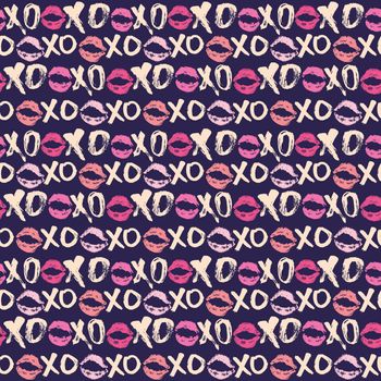 XOXO brush lettering signs seamless pattern, Grunge calligraphic hugs and kisses Phrase, Internet slang abbreviation XOXO symbols, vector illustration isolated on white background