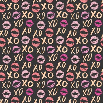 XOXO brush lettering signs seamless pattern, Grunge calligraphic hugs and kisses Phrase, Internet slang abbreviation XOXO symbols, vector illustration isolated on white background