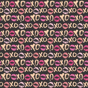 XOXO brush lettering signs seamless pattern, Grunge calligraphic hugs and kisses Phrase, Internet slang abbreviation XOXO symbols, vector illustration isolated on white background