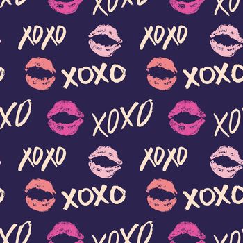 XOXO brush lettering signs seamless pattern, Grunge calligraphic hugs and kisses Phrase, Internet slang abbreviation XOXO symbols, vector illustration isolated on white background