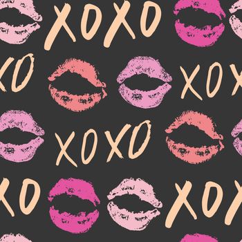 XOXO brush lettering signs seamless pattern, Grunge calligraphic hugs and kisses Phrase, Internet slang abbreviation XOXO symbols, vector illustration isolated on white background