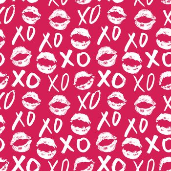 XOXO brush lettering signs seamless pattern, Grunge calligraphic hugs and kisses Phrase, Internet slang abbreviation XOXO symbols, vector illustration isolated on white background