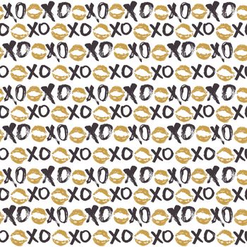 XOXO brush lettering signs seamless pattern, Grunge calligraphic hugs and kisses Phrase, Internet slang abbreviation XOXO symbols, vector illustration isolated on white background