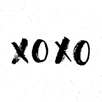 XOXO brush lettering sign, Grunge calligraphiv c hugs and kisses Phrase, Internet slang abbreviation XOXO symbols, vector illustration isolated on white background.