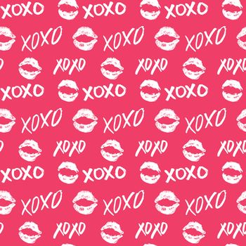 XOXO brush lettering signs seamless pattern, Grunge calligraphic hugs and kisses Phrase, Internet slang abbreviation XOXO symbols, vector illustration isolated on white background