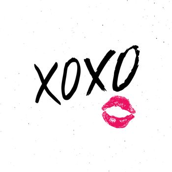 XOXO brush lettering sign, Grunge calligraphic hugs and kisses Phrase, Internet slang abbreviation XOXO symbols, vector illustration isolated on white background.