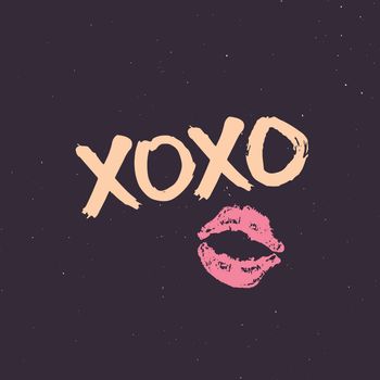 XOXO brush lettering sign, Grunge calligraphic hugs and kisses Phrase, Internet slang abbreviation XOXO symbols, vector illustration.