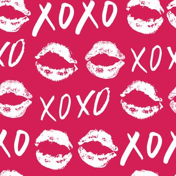 XOXO brush lettering signs seamless pattern, Grunge calligraphic hugs and kisses Phrase, Internet slang abbreviation XOXO symbols, vector illustration isolated on white background