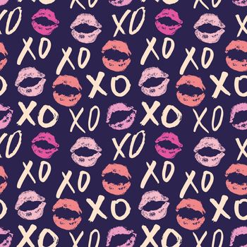 XOXO brush lettering signs seamless pattern, Grunge calligraphic hugs and kisses Phrase, Internet slang abbreviation XOXO symbols, vector illustration isolated on white background