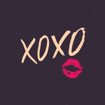 XOXO brush lettering sign, Grunge calligraphic hugs and kisses Phrase, Internet slang abbreviation XOXO symbols, vector illustration.